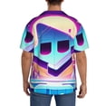 thumbnail image 3 of Lsque Geometry Dash print Men's Cuban Collar Short Sleeve Shirt Summer Beachwear Casual Button Down Fashionable Vacation Leisure Shirt-XX-Large, 3 of 7