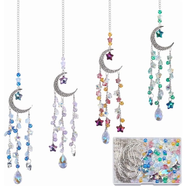1 caja DIY 8 juegos atrapasol lunar artesanía arcoíris ventana luna estrella cinco estrellas pentagrama AB cuentas de colores lágrima atrapasol kit para hacer