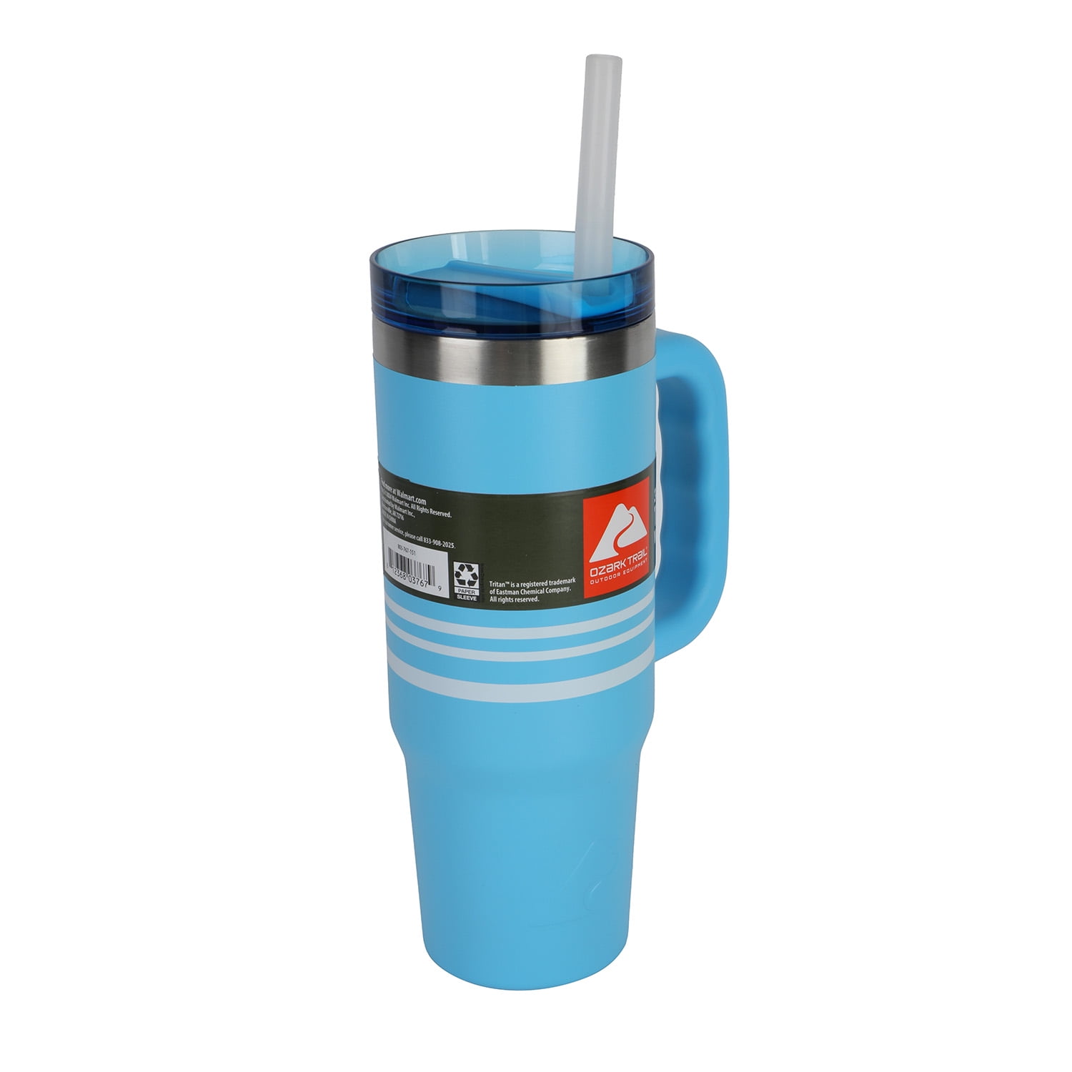 Ozark Trail 30 oz Tumbler with Handle, Stripe Aqua Water