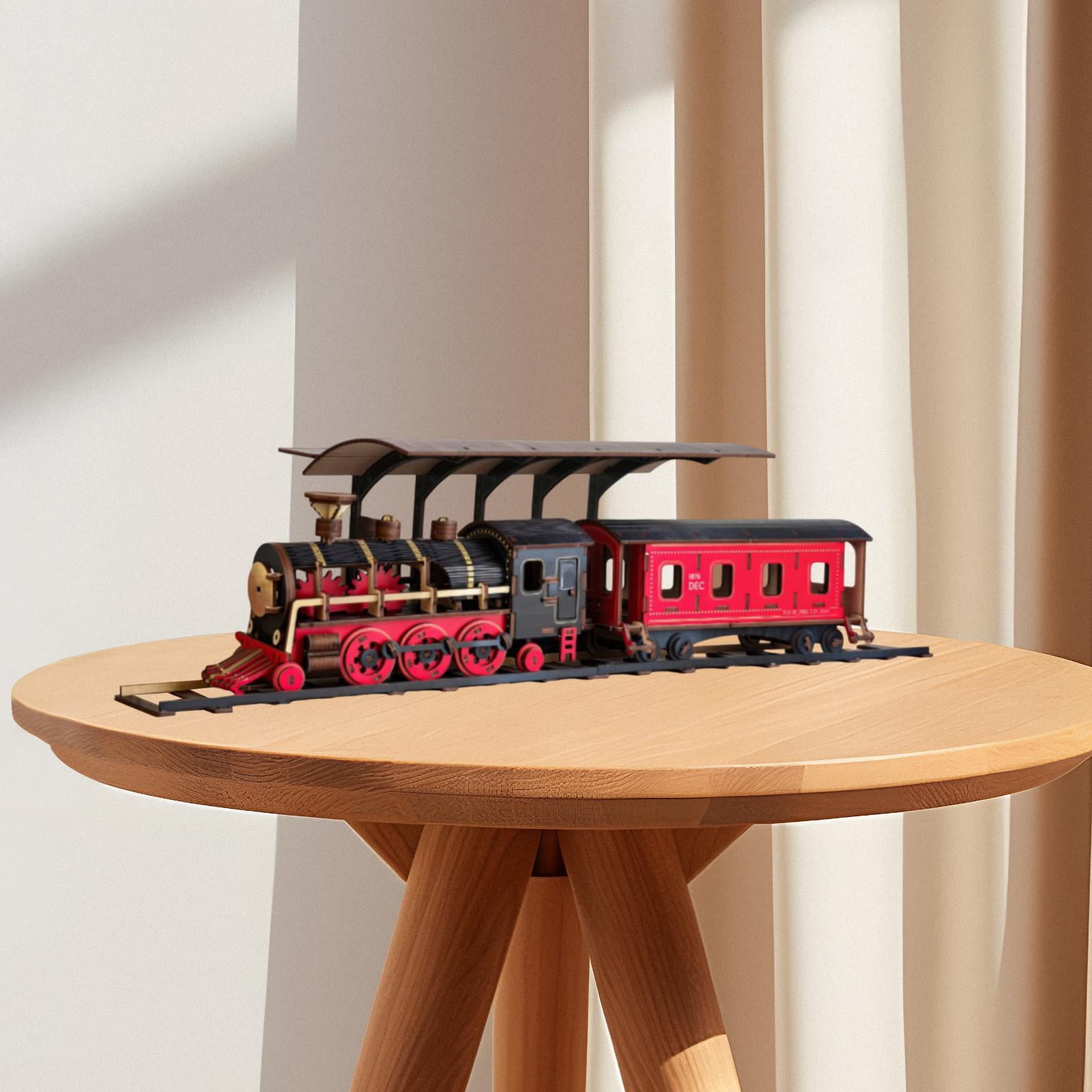 Abbraccia 3D Wooden Train Puzzle Building Kit DIY Model Assembly Home Decor Layout Scenery Train Station Railway for Children Boy Girls
