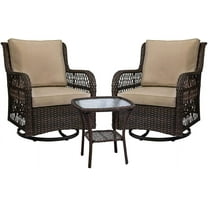 Outdoor 360 Swivel Rocker Patio Chairs Set of 2 and Matching End Table, IDEALHOUSE 3 Pieces Wicker Patio Bistro Set with Premium Fabric Cushions for Yard, Garden, Balcony (Beige)