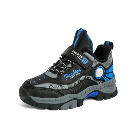 

Eloshman Girls Casual Round Toe Sneakers Walking Trekking Shoe Breathable Low Top Hiking Shoes Black Blue 12c