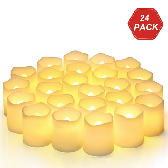AGCAN 24 Pack Novelty Flickering Flameless Tea Lights, 200 Hours Battery Operated Fake Electric LED Tea Lights for Votive, Centerpiece Table Decorations, Wedding, Aniversary, Halloween, Christmas