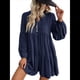 thumbnail image 3 of Vestidos Cortos de Larga para Mujer, Cuello en V, Informales, Holgados, con Vuelo, con , Estilo Bohemio para Vacaciones, para Otoño Azul Marino M, 3 of 9