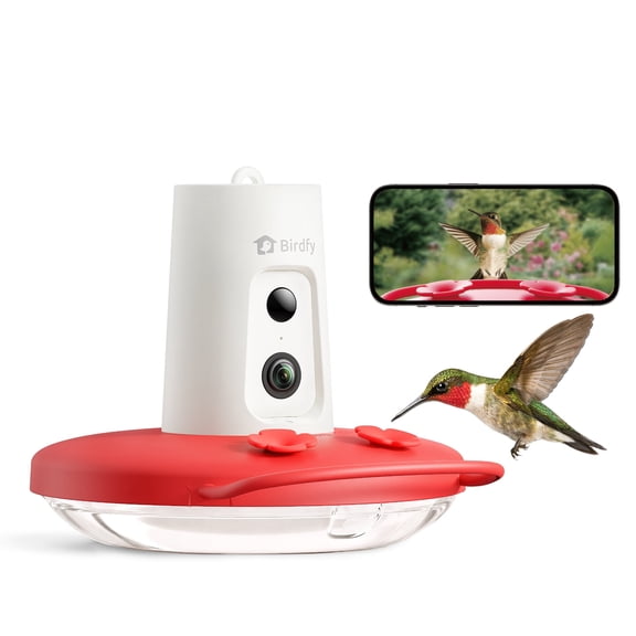 Birdfy Humming Bird Feeder with Camera, 1080P FHD Hummingbird Feeder Camera with Ant Moat, 9000 mAh rechargeable bird camera, AI Identify Bird Species, Leak Proof, Ideal Gift