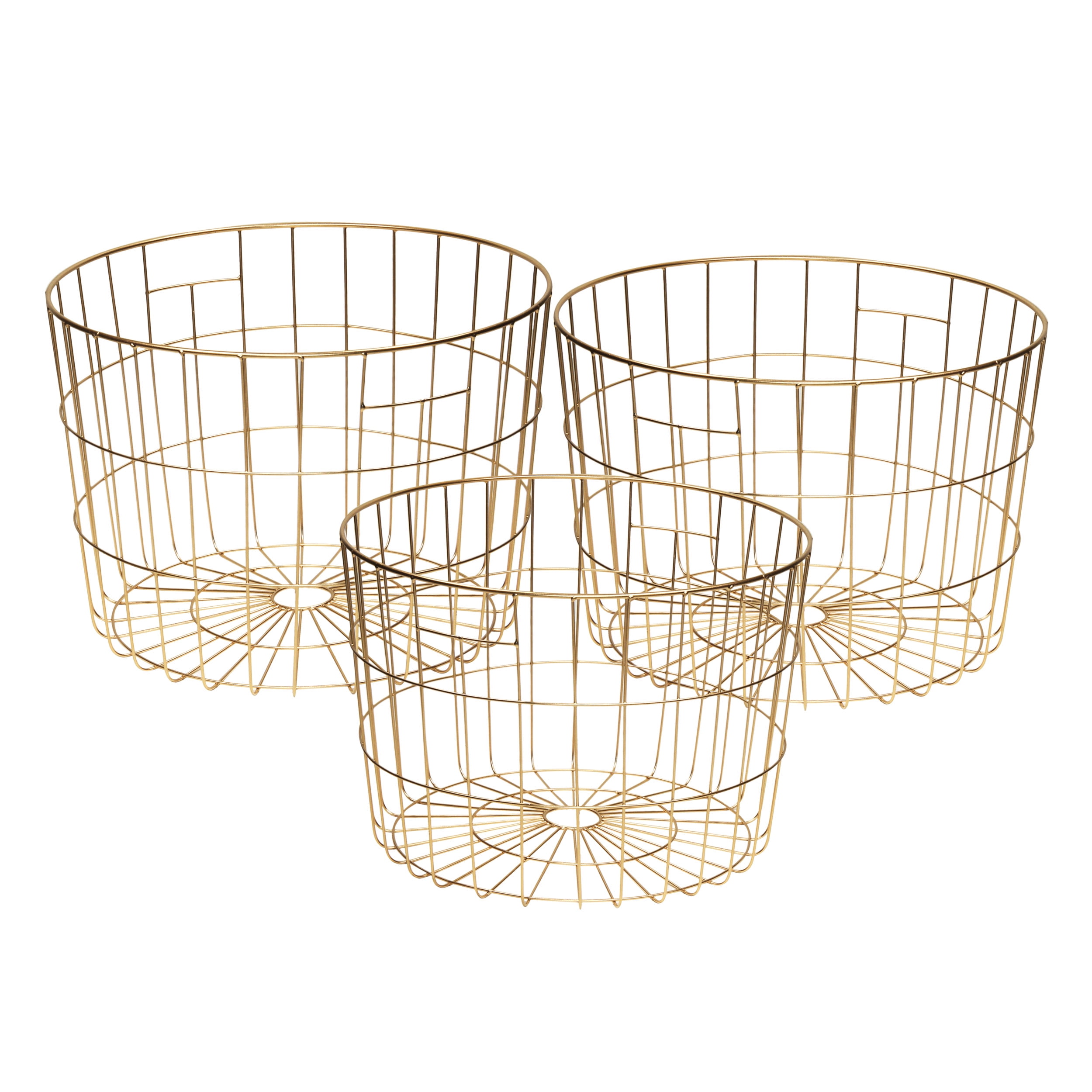 Mainstays Round Metal Wire Basket, Set of 3, Gold