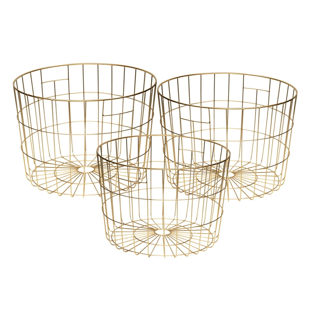 Mainstays Round Metal Wire Basket, Set of 3, Gold