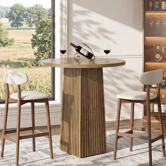 Tribesigns Round Bar Table, 39.37" H Pub Table for Home Bar, Living Room, Dining Room (Only Table) (Brown)