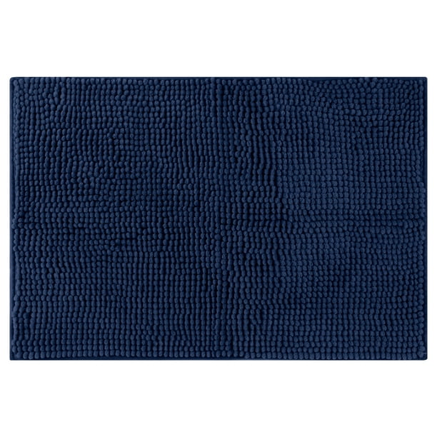 Alfombras de baño REGALWOVEN, suaves y esponjosas, tapetes antideslizantes de microfibra extra gruesos, azul oscuro 20" x 32"