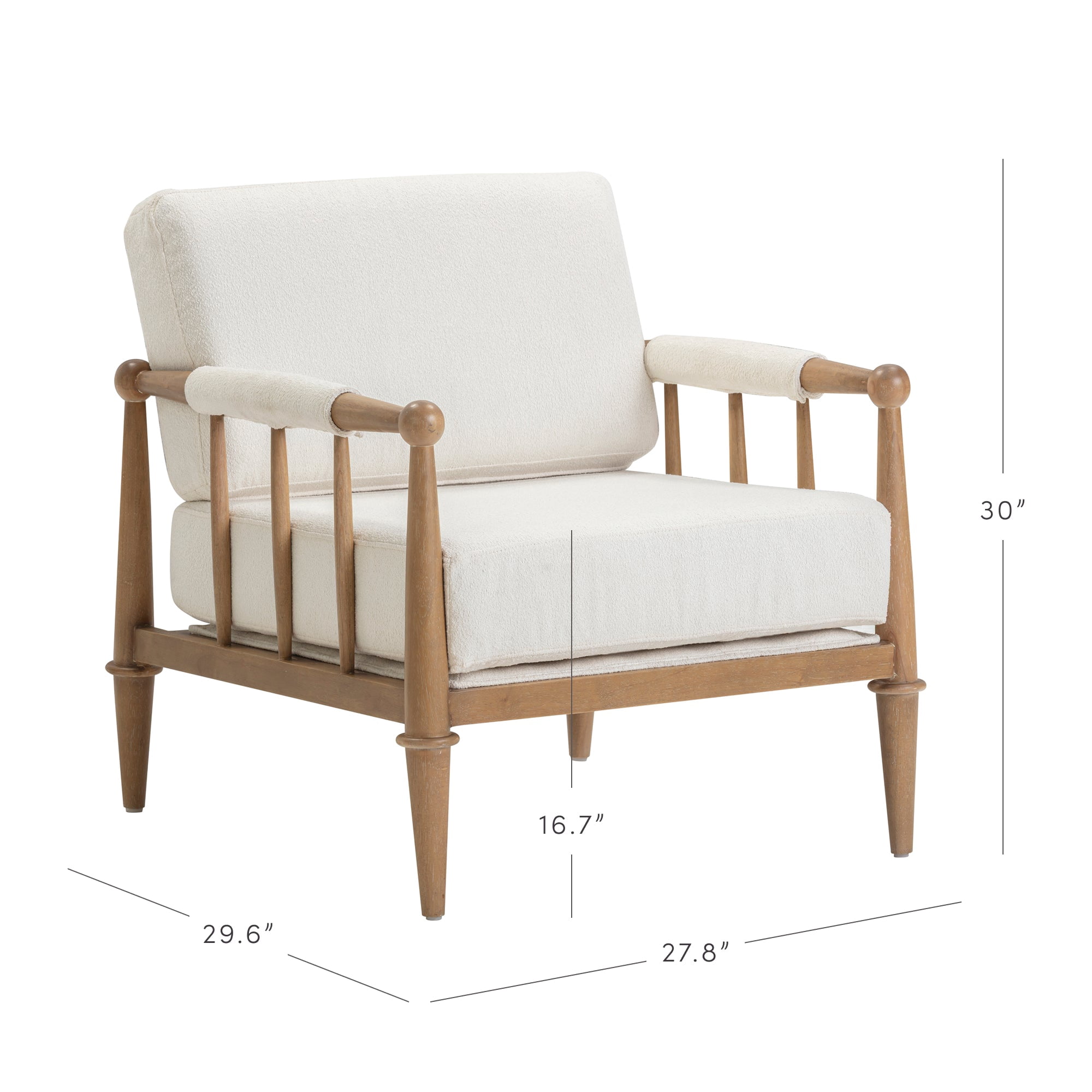Nathan James Spencer Boucle Accent Chair, Bohemian Armchair with Solid Wood Frame and Upholstered Foam Cushion, Cream/Light Brown