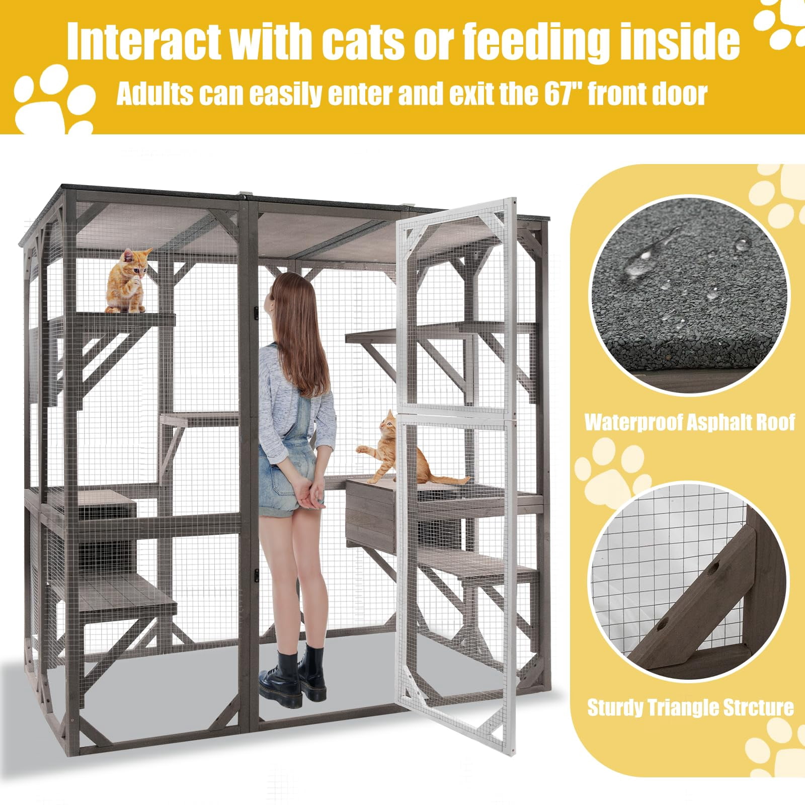 Gowoodhut Catio Cat Enclosures Outdoor Wooden Weatherproof Cat House with Multi Platforms