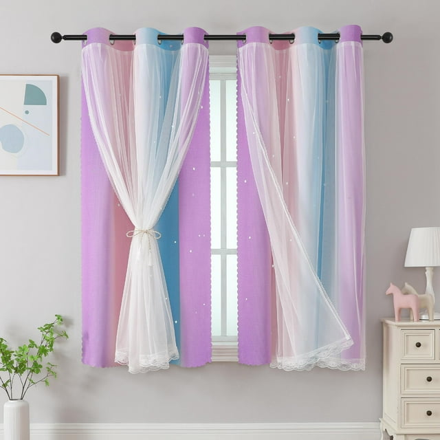 Cortinas XiDi Arcoíris Rosa Púrpura para Dormitorio 107x160cm
