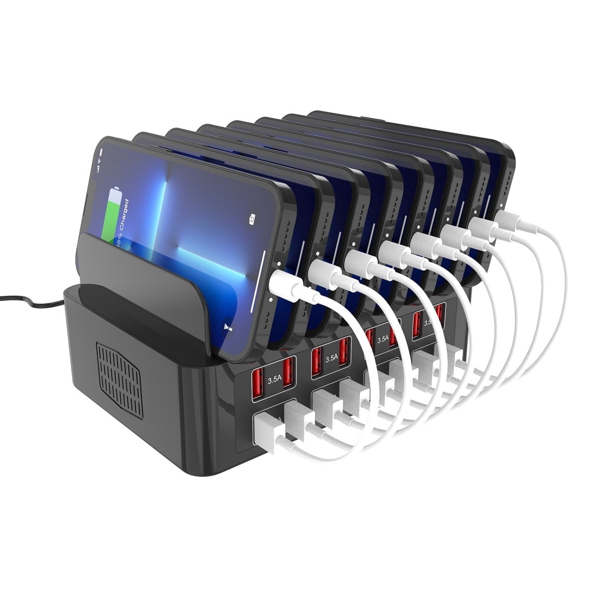 150W 16 Port Charging Station with Adjustable Dividers - Organizer Charging Dock for Smartphone, iPad, Kindle, Tablet