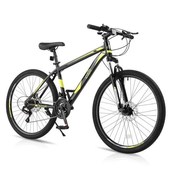Open Box UBesGoo 26" Lightweight Explorer Mountain Bike, 21-Speed for Men and Women Disc Brakes & Suspension, Yellow/Black