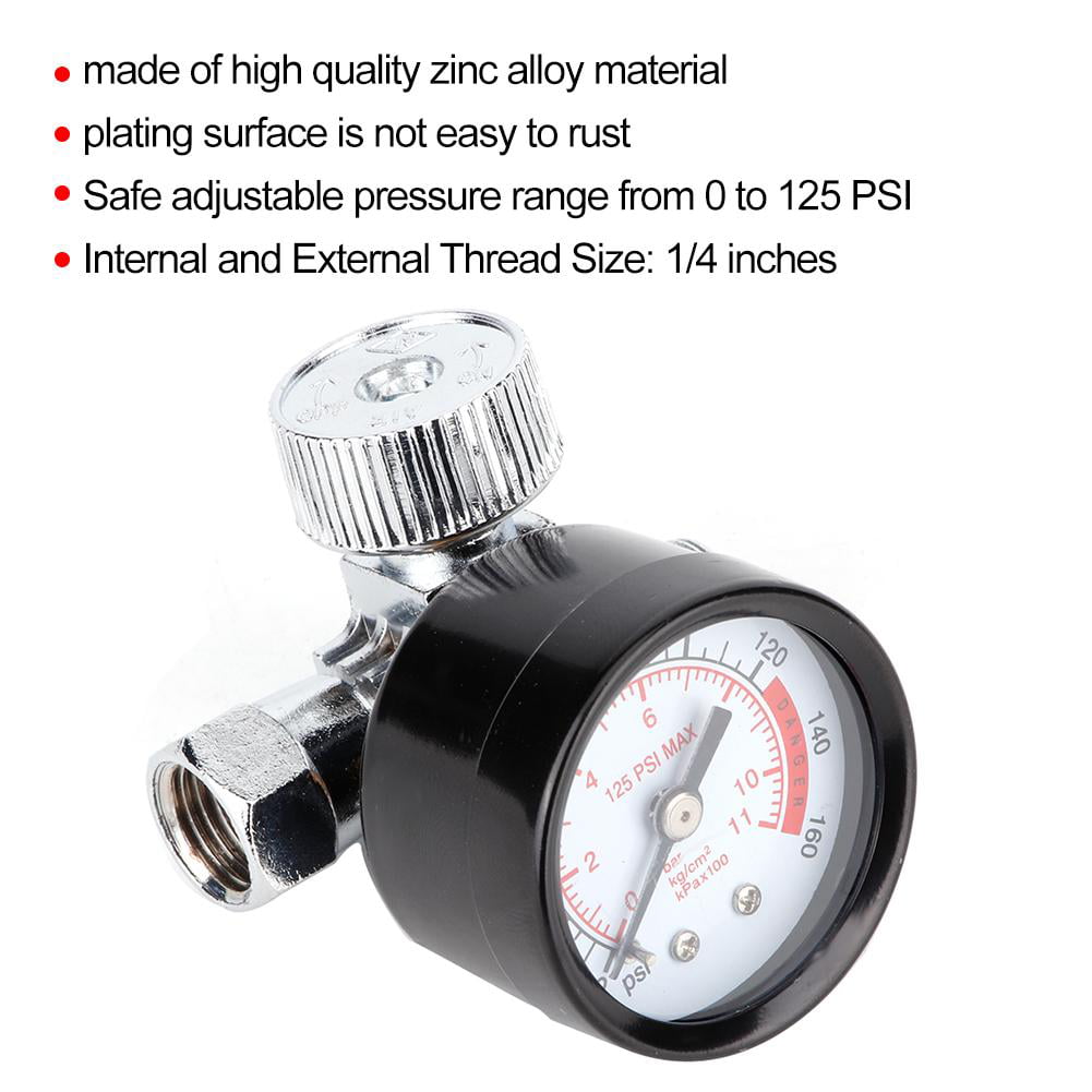 1/4" BSP Threads Mini Air Pressure Regulator Gauge Spray Relief Valve Gauge Tool