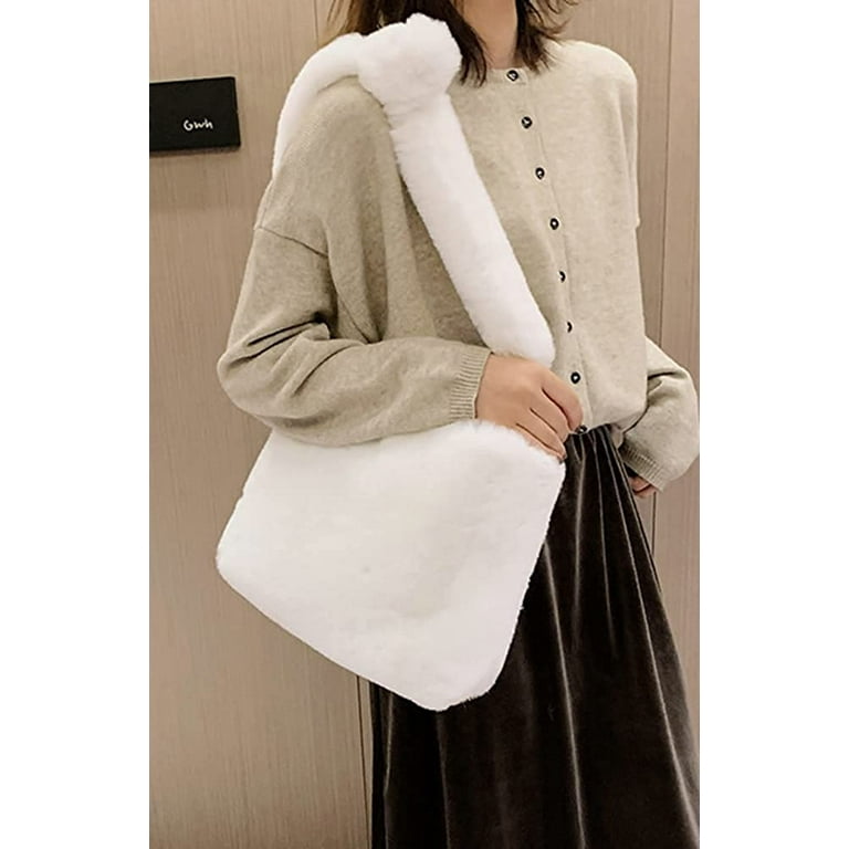 Cheap Coin Purse Furry Soft Fluffy Handbag Pearl Chain Bag Plush Tote Bags  Phone Bag Plush Shoulders Bags