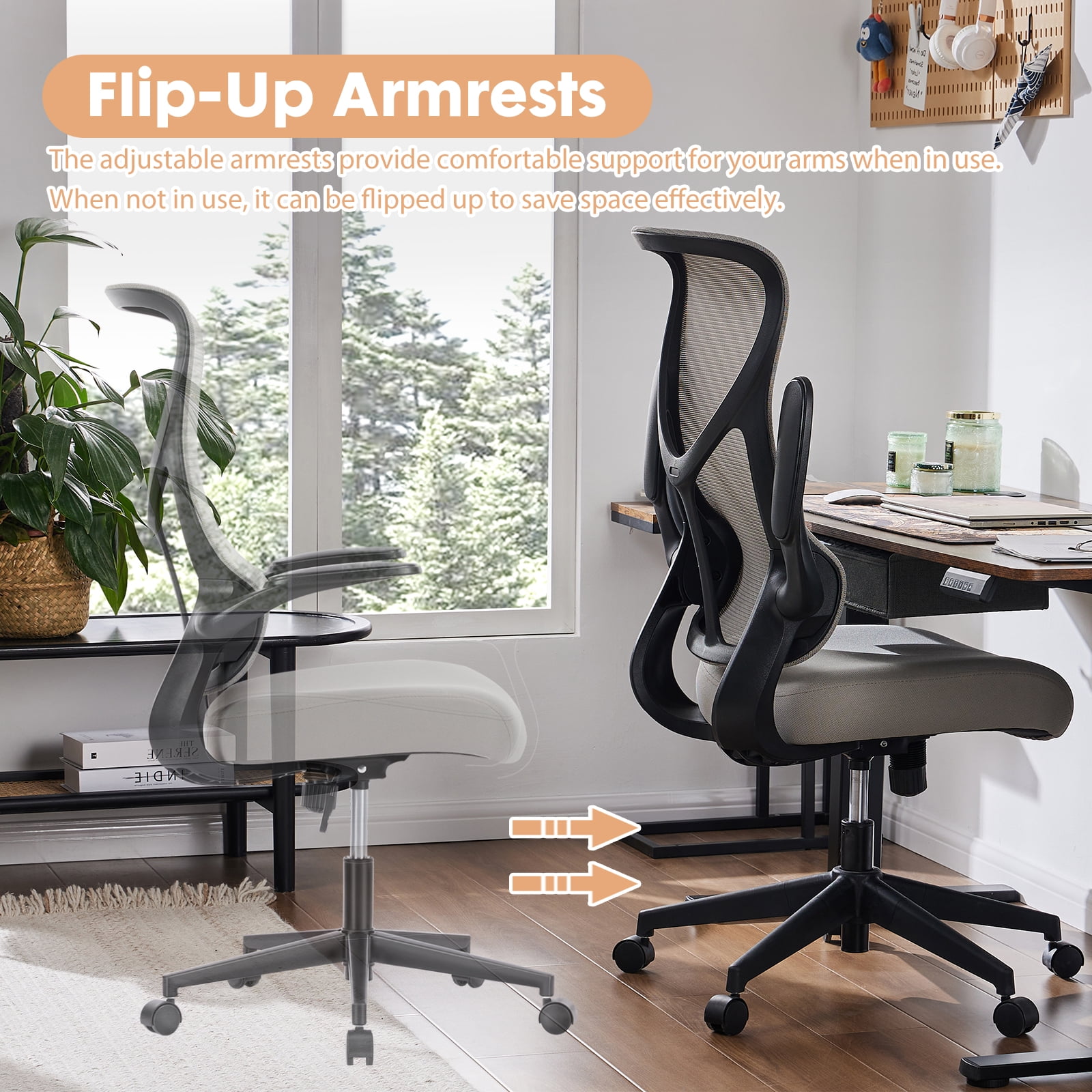 Gianna Ergonomic Office Chair with Comfortable Armrests, Adjustable Desk Chair for Home & Computer Use,White