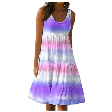 Blphud Loose Dress for Women Short Dress for Women Womens Summer Dress Sleeveless Dress Solid Loose Short Flowy Womens Casual Dress Women s Summer Dresses 2024 Pink M