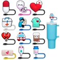 thumbnail image 1 of wonima44 Nurse Straw Toppers for Stanley Cup 30&40 Oz, Tumbler, Water Bottle Silicone Straw Covers Fit 9-11 mm Reusable Straws, Cute Nurse Gifts, 1 of 1