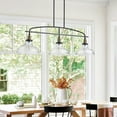 thumbnail image 3 of 45" Industrial 3-Light Pendant Chandelier, Clear Glass Shades & Black Metal Frame, Adjustable Height Modern Farmhouse Lighting for Kitchen Island, Dining Room, Living Room (Bulb Not Included), 3 of 12