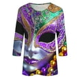 thumbnail image 5 of Jsaierl Mardi Gras Clothings for Women 3/4 Sleeve Mask Graphic Blouse Carnival Themed Tees Party 3D Print Tops Funny Gifts Parade Tshirt, 5 of 5