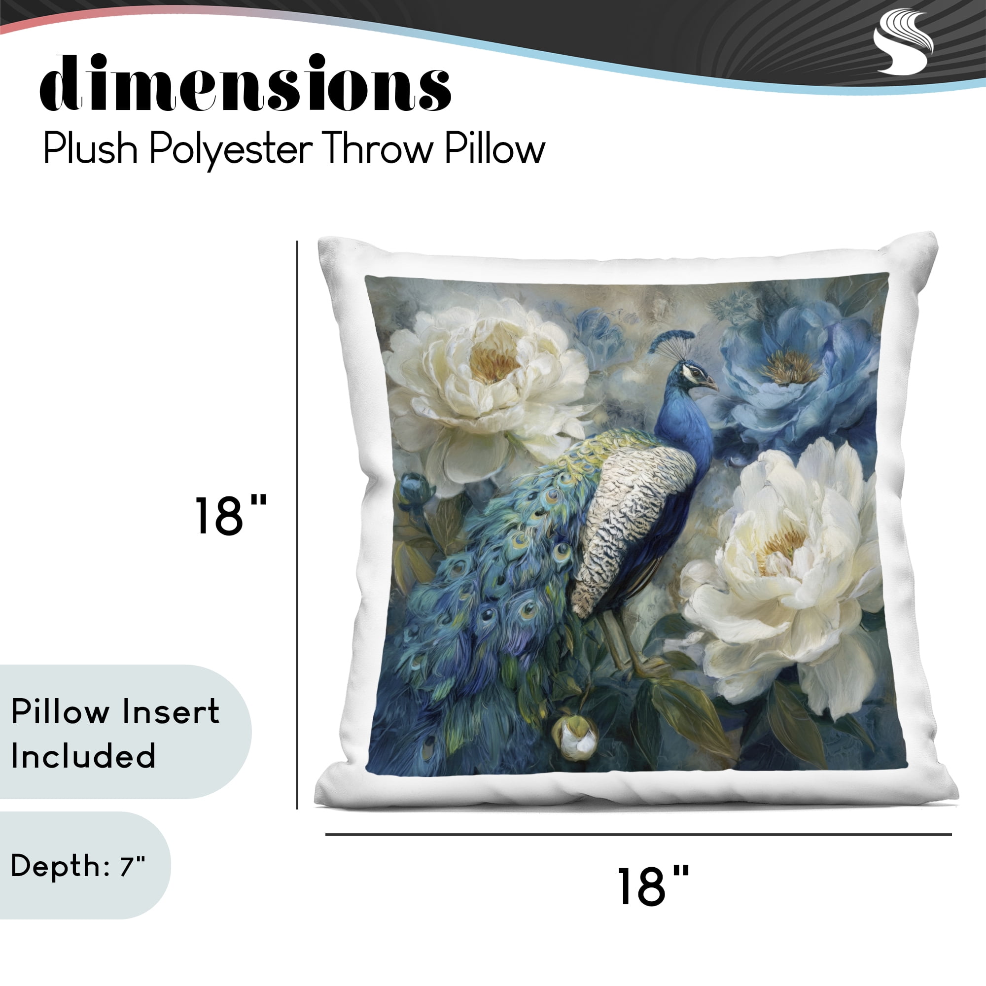 Stupell Industries Pretty Peony Peacock Decorative Printed Throw Pillow, design by Tina LeCour
