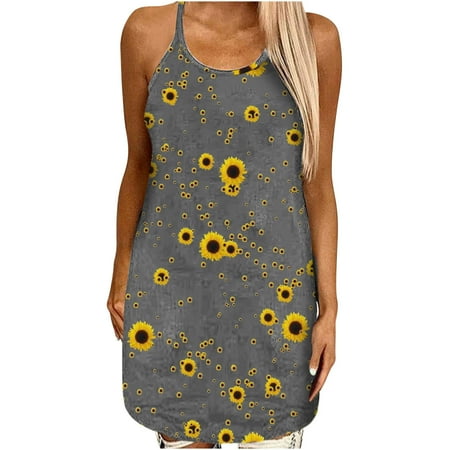 

Lanhui Women s Summer Fashion Casual O-Neck Printed Ladies Camis Open Dress(A)