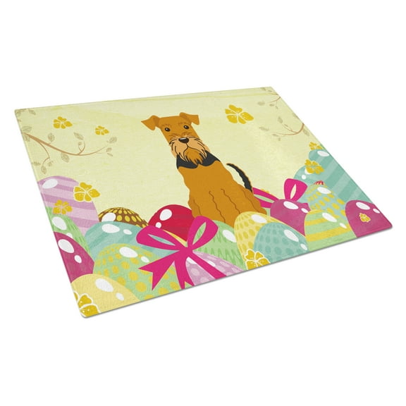 Carolines Treasures BB6041LCB Easter Eggs Airedale Glass Cutting Board Large, 12H x 16W, multicolor