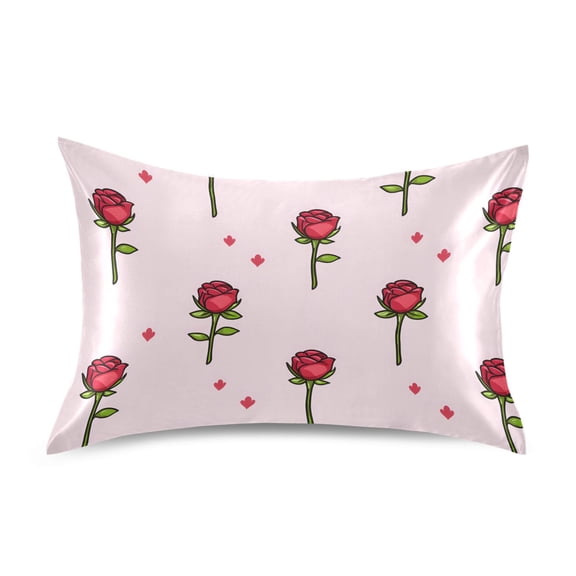 Satin Pillow Case Standard Silk Pillow Cover for Hair and Skin Envelope Closure Rose Flower 20"x26"