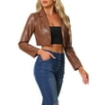 thumbnail image 4 of INSPIRE CHIC Faux Leather Cropped Blazer for Women's Notched Lapel Collar Single Breasted Moto PU Jackets XS Brown, 4 of 6
