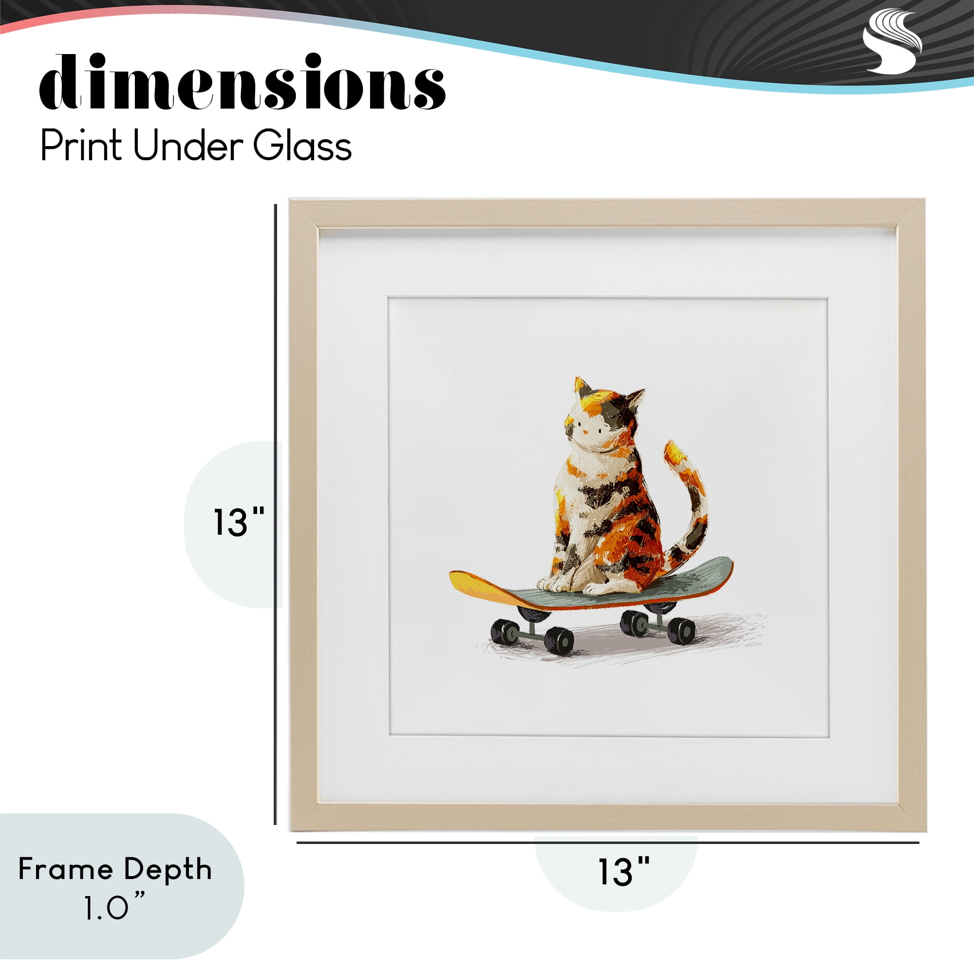 Stupell Industries Calico Cat on Skateboard Birch Framed Print Under Glass, design by Ziwei Li