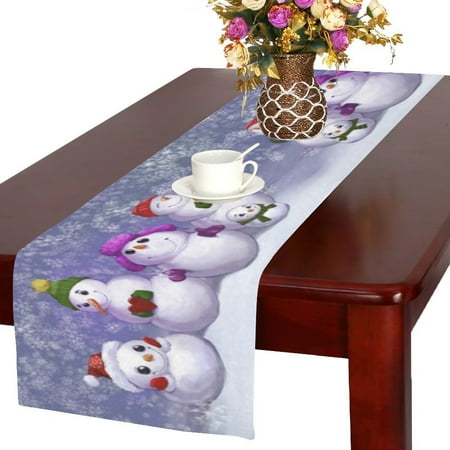 MYPOP Cute Funny Snowman Table Runner Placemat 16x72 inches, Winter Snowflake Christmas Gift Tablecloth for Office Kitchen Dining Wedding Party Home