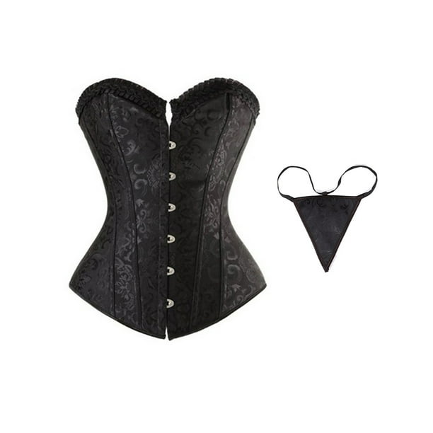 Fashion Womens Bustier Vintage Corset Satin Brocade Lace Boned Renaissance Corset Walmart Com