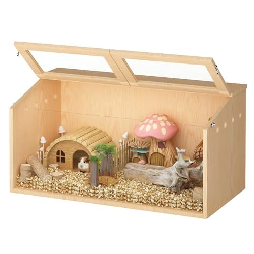 Chew-resistant wooden hamster cage. World's largest 41-inch hamster cage and habitat. Open-top, 3-sided acrylic hamster cage.