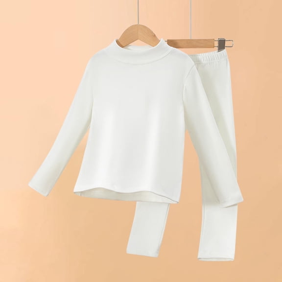 PInxia Fall Unisex Clothes Girls Boys Thermal Underwear Sets High Neck Long Sleeve Tops Elastic Waisted Slim Leg Pants Comfy 2 Piece Outfits,White,13-14 Years