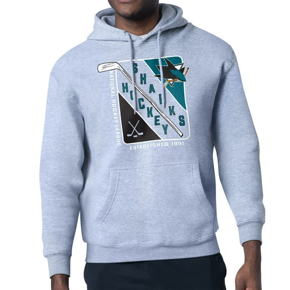 Men's Starter Heather Gray San Jose Sharks Shield Logo Pullover Hoodie