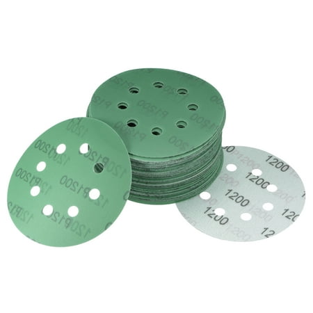 

50 Pack Green Film Sanding Disc 1200 Grits 5-Inch 8-Hole Aluminum Oxide Abrasive Hook and Loop Backed Sandpapers