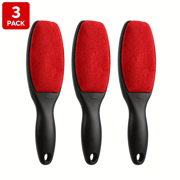 3‑Pack Double‑Sided Lint Remover Brush with Black Handle, Reusable Pet Hair & Dust Cleaner for Clothing, Bedding, Upholstery, Alternative to Lint Rollers