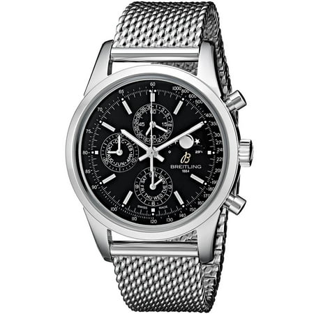Breitling Water Resistant Bracelet Breitling Men's 43mm Steel Bracelet & Case Automatic Black Dial Chronograph Watch A1931012-BB68 ()