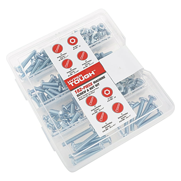 Hyper Tough 182-Piece Zinc Plated Machine Screw and Nut Assortment