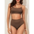 thumbnail image 3 of Eytino High Waisted Bathing Suits for Women Bikini Set Two Piece Swimsuit Shirred Solid Color Shell Strap Bikini Swimwear 2025 Summer Swim Suit Coffee L, 3 of 12