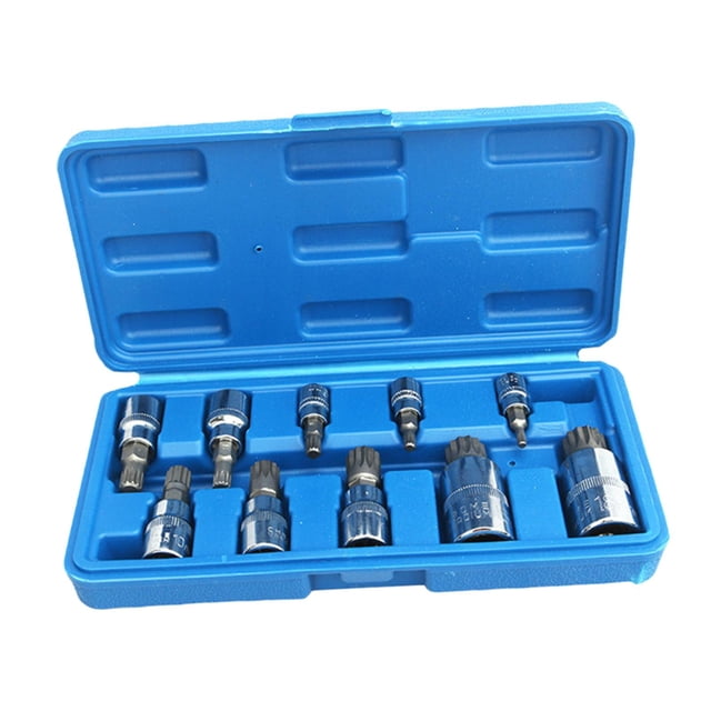 10x Triple cuadrado Spline Bit Socket con caja de almacenamiento accesorios para automóviles reparación multifuncional 12 puntos para automoción