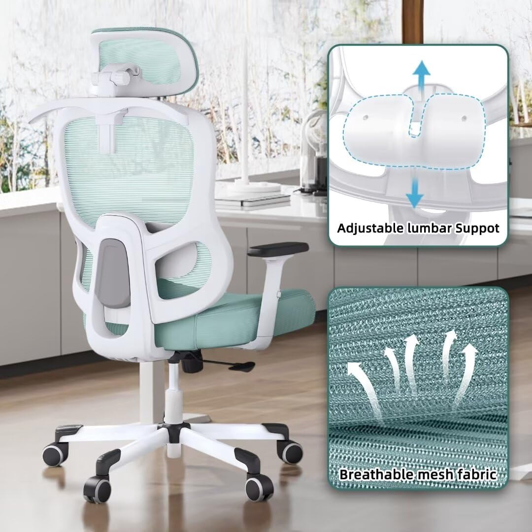 Ergonomic Office Chair With adjustable Lumbar Support, Breathable Mesh, Rotating tilt Lock，Bule