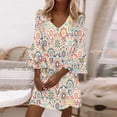 thumbnail image 2 of Vestido de manga larga con volantes y estampado de manga larga con cuello en V y otoño para mujer Pompotops  hdfakjf8060, 2 of 8