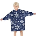 thumbnail image 3 of Dark Blue Christmas Snowflake Pattern Blanket Hoodies for Kids 6-13YR Oversize Wearable Blanket Hoodies for Boys Girls Teens, 3 of 7