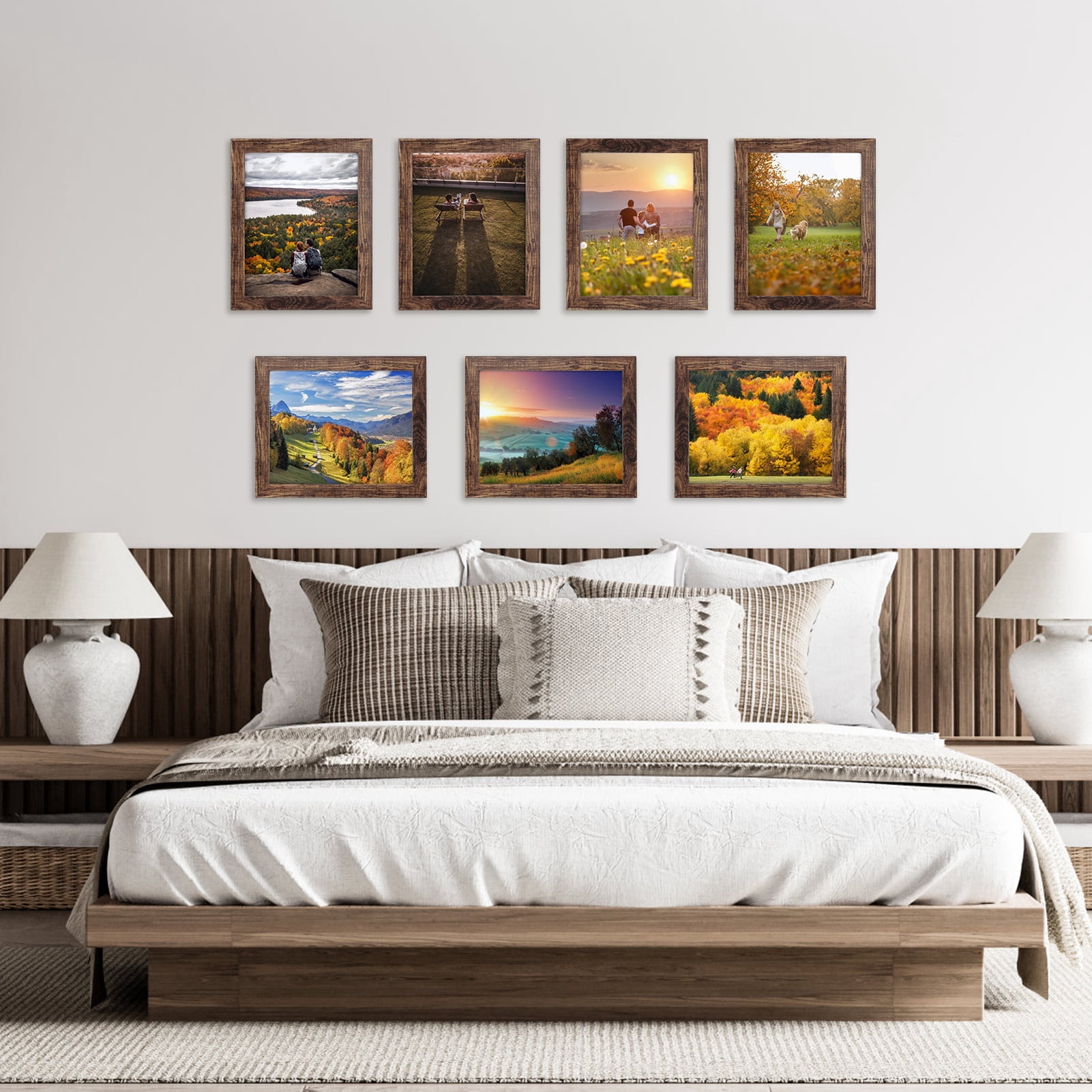 7 Pack 8x10 Picture Frame Set, Rustic Photo Frames Display 8 by 10 inch Photo for Wall or Tabletop, Brown