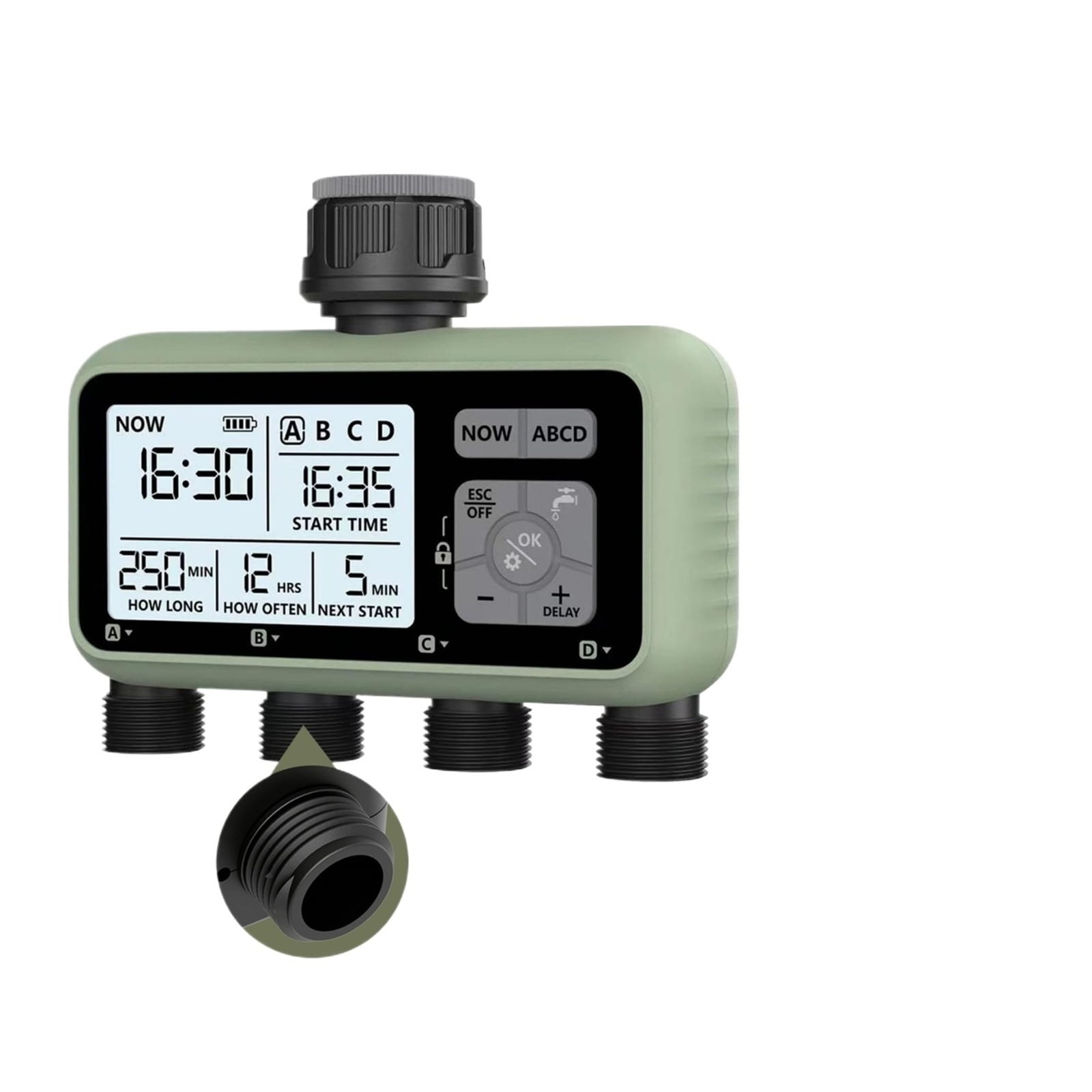 Garden Water Timer 4 Zone Programmable Automatic Irrigation Timer with Rain Delay Watering