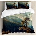 thumbnail image 1 of Yosemite Duvet Cover Set King Size, Yosemite National Park From the Top of Mountain Misty Morning Landscapes Photo, Decorative 3 Piece Bedding Set with 2 Pillow Shams, Teal Brown, by Ambesonne, 1 of 3