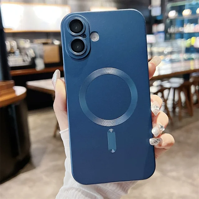 for Magsafe Matte Soft Silicone Case for iPhone 16 15 14 13 Pro Max Plus 12 11 X Xr Xs Magnetic Solid Color Shockproof TPU Cover Navyblue For iPhone 15 ProMax