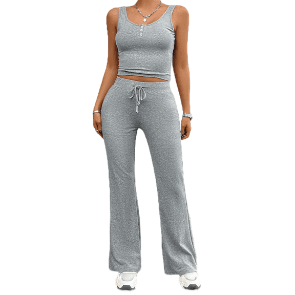 LYMAYTER Women Sports 2-Piece Sets Casual Tank Top Long Pants Yoga Outfits Solid Slim Tracksuit Sets S-XL